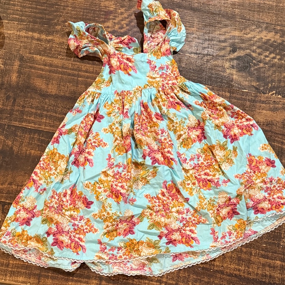 Charming Floral Kids Dress in Blue and Pink